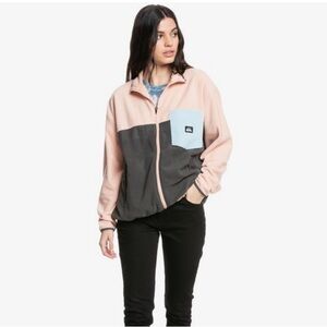Quiksilver heritage thrift bloc full zip fleece jacket gray pink blue pocket